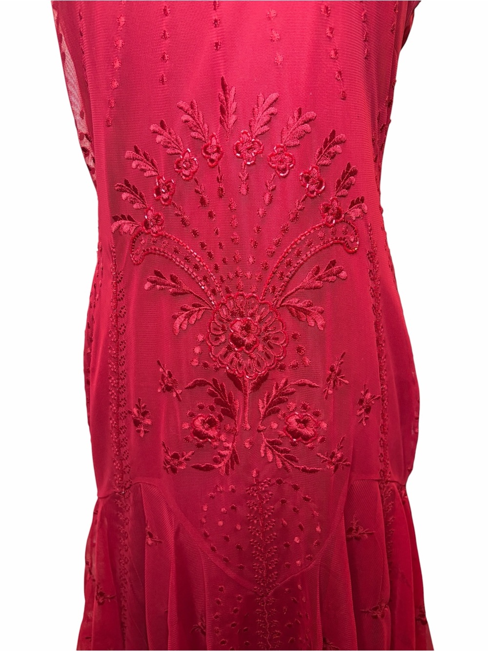 Aidan Mattox Embroidered Mesh Drop Waist Dress - Picture 7 of 12